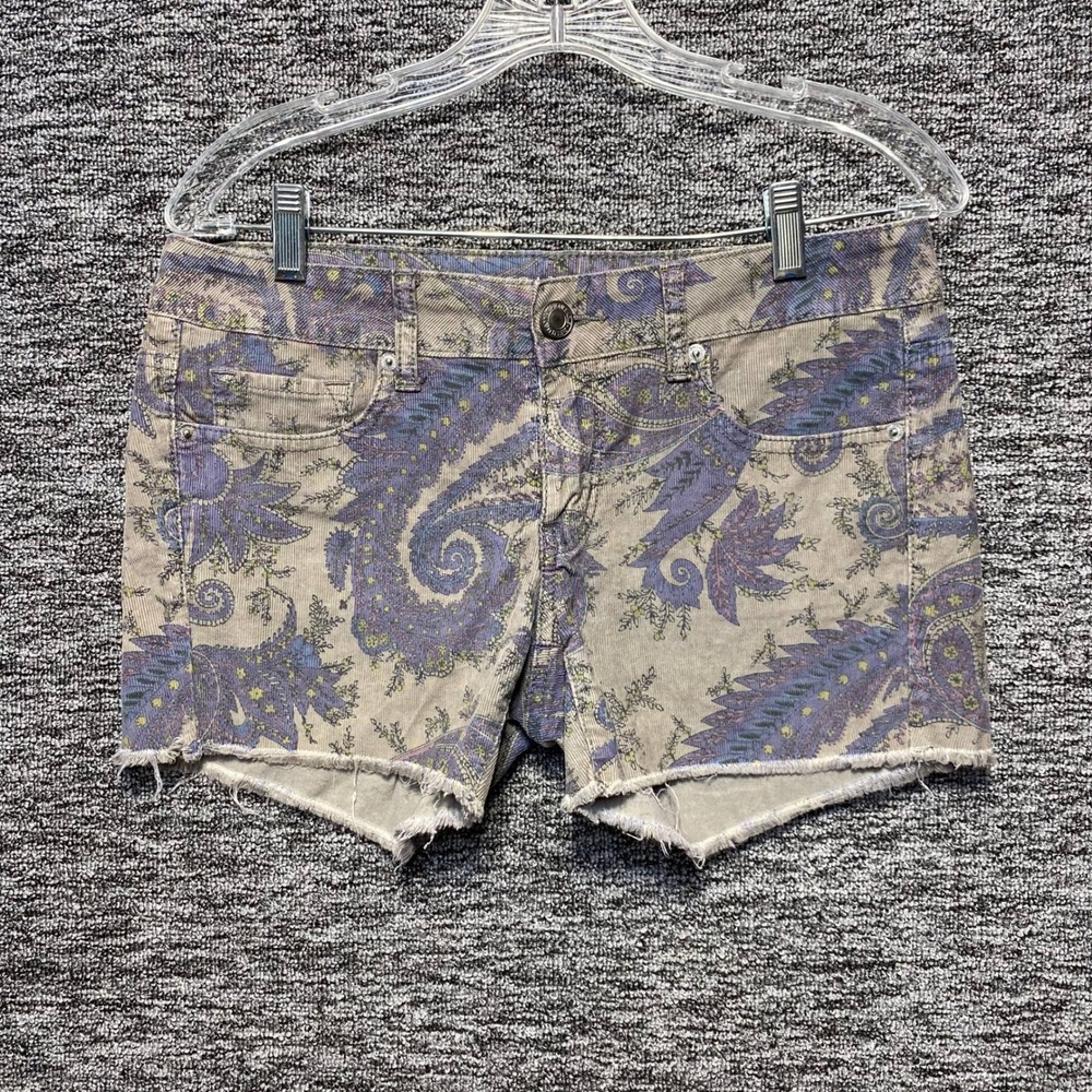 American Eagle Shorts Womens 6 Tan Purple Paisley Corduroy Stretch Cut Off Y2K